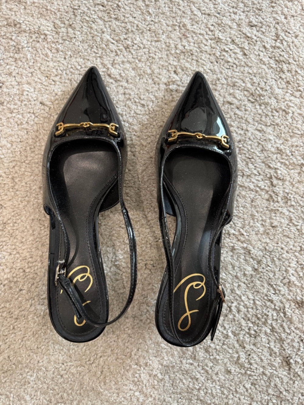 Black Patent Pointed Toe Slingback Heels